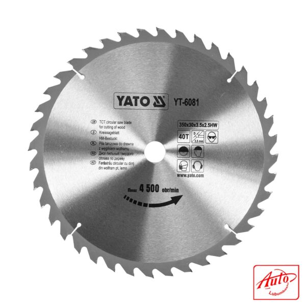 TCT CIRCULAR SAW BLADE FOR CUTTING WOOD 350x30x2.5mm - YATO - Image 2