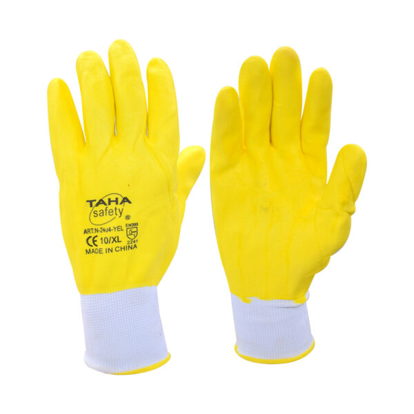 POLYESTER WORKING GLOVES PVC PALM COATED Size: 10 Yellow – Image 2