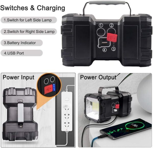 Rechargeable Multipurpose Portable Light Double Head  160mm x 133mm x 192 mm Black - Image 5