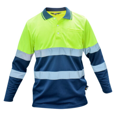 HIGH VISIBILITY CONTRAST LONG SLEEVE POLO SHIRT Size: XL Yellow /Blue
