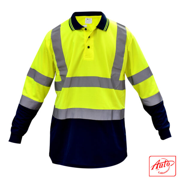 HIGH VISIBILITY CONTRAST LONG SLEEVE POLO SHIRT Size: L Yellow / Blue – Image 2