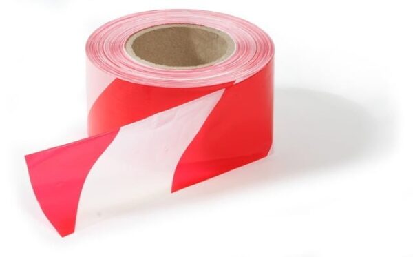 PE WARNING TAPE ROLL 5cm x100m Red-White - Image 2