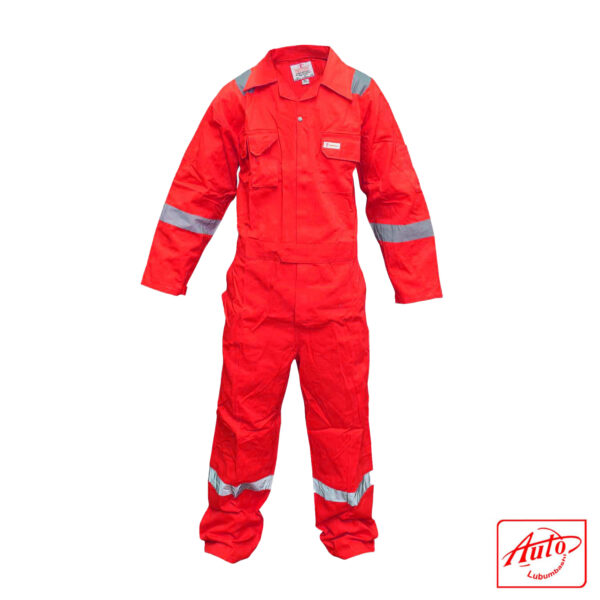 100% twill cotton coverall with reflectors Size: M Red – Image 2