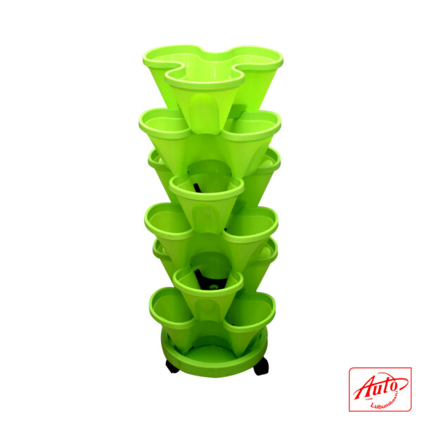 STACKABLE VERTICAL PLANTER – FOUR-PETAL FLOWER TOWER GREEN – Image 2