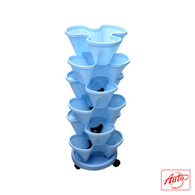 STACKABLE VERTICAL PLANTER – FOUR-PETAL FLOWER TOWER BLUE