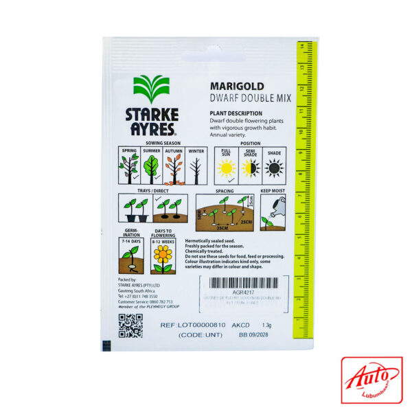 Marigold – Dwarf Double Mix Seeds (Starke Ayres) - Image 3