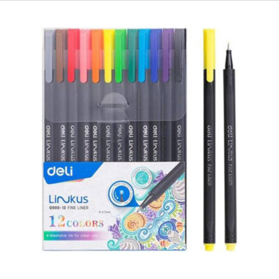 Deli Fine Liner Pens – Assorted Colors, 12-Pack, 0.45 mm