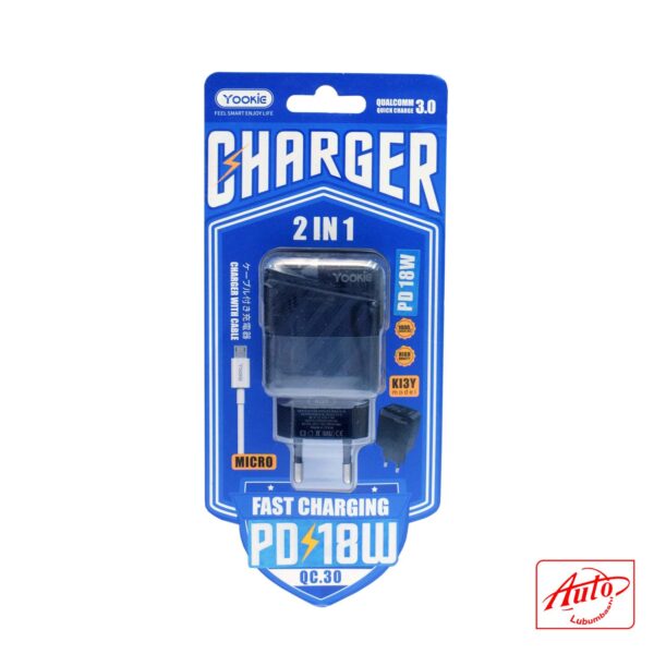 YOOKIE KRY / KI3Y High-Speed Dual USB Charger with Cable – QC 3.0 + PD 18W - Image 2