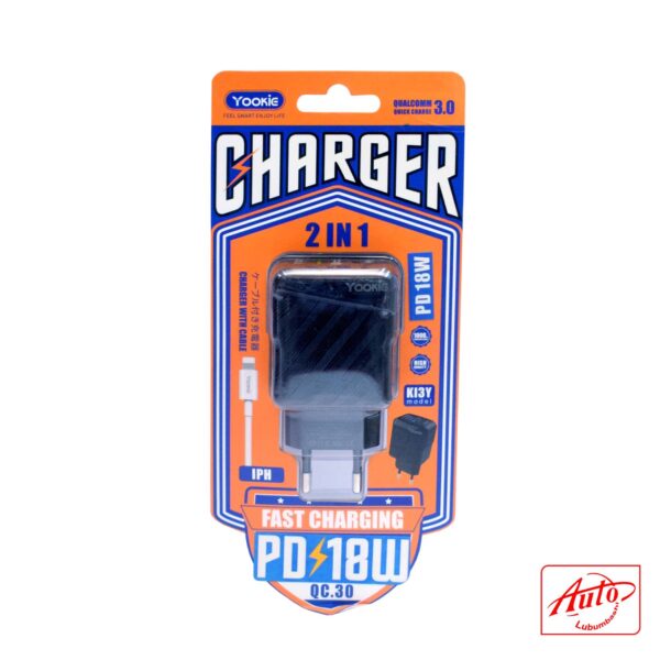 YOOKIE KI3Y / KISY 2-in-1 USB Fast Charger with Cable – QC 3.0 + PD 18W – Image 2
