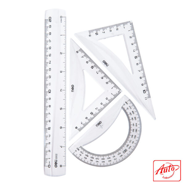 Deli Drafting Set – 4 Pieces, Transparent, Hangpack (295×132×7 mm) – Image 2