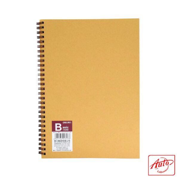 Deli Spiral Notebook – B5, 60 Ruled Sheets, Kraft Cover – Image 3
