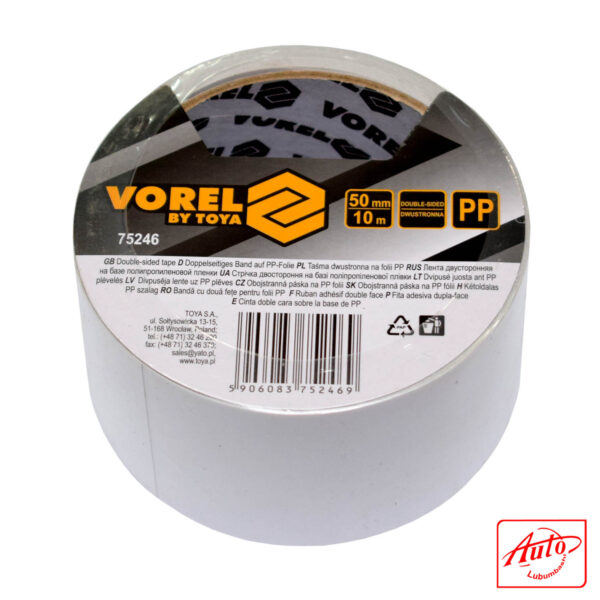 Vorel 75246 – Double-Sided Tape, 50mm × 10m, White, PP Material - Image 2