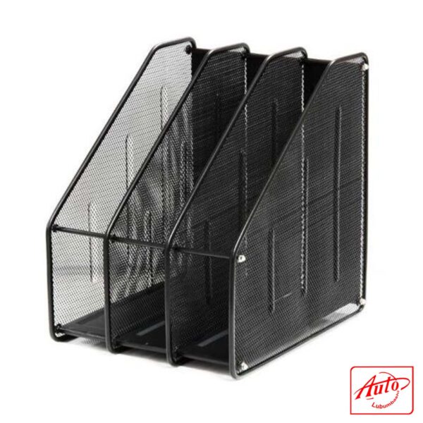 Deli 3-Section File Holder Rack – Black Metal, Tiered Shelf Organizer (29.2 × 23.9 × 31 cm) - Image 2
