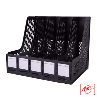 Deli E9838 Magazine Container – Black, 340 × 255 × 270 mm, 5 Compartments