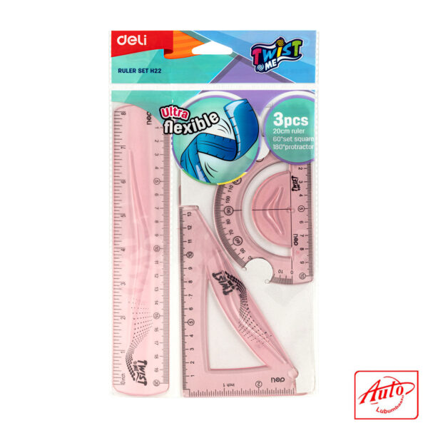 3-Piece Maths Set – 20 cm Ruler, 60° Set Square, 180° Protractor, Assorted Colors - Image 3
