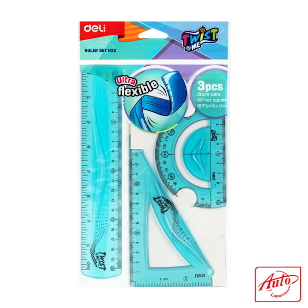 3-Piece Maths Set – 20 cm Ruler, 60° Set Square, 180° Protractor, Assorted Colors - Image 2