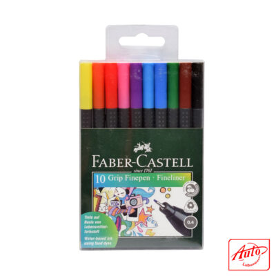 Faber-Castell Grip Finepen – Assorted Colours, 0.4 mm Tip, Wallet of 10