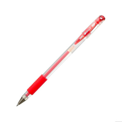Deli Ballpoint Pen – 0.5 mm Tip, Red Ink, Retractable, Red Barrel