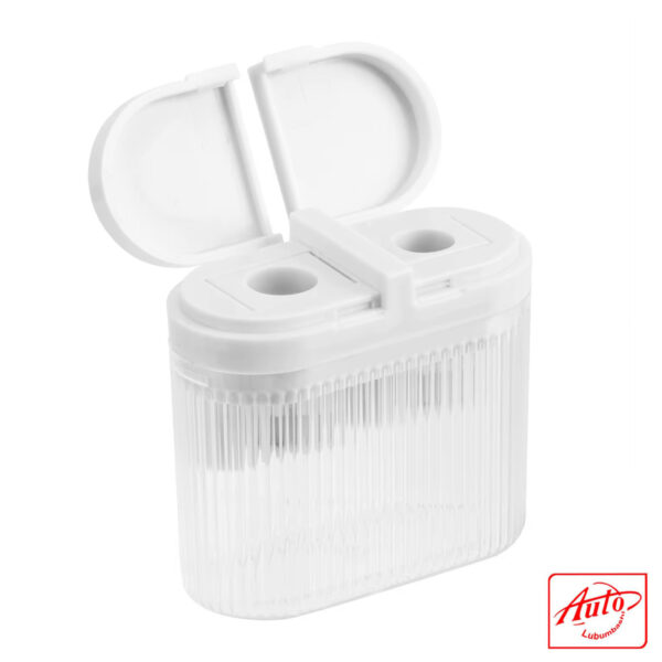 Deli Dual-Hole Manual Pencil Sharpener – For Standard & Jumbo Pencils, White/Grey/Blue - Image 3