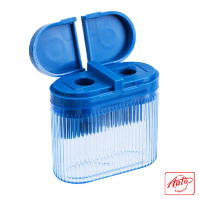 Deli Dual-Hole Manual Pencil Sharpener – For Standard & Jumbo Pencils, White/Grey/Blue