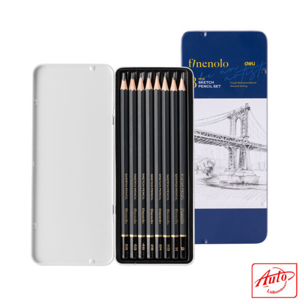 Deli EC26 FINENOLO Sketch Pencil Set – 8 Graphite Grades, Classic Metal Tin, Professional Drawing Kit – Image 2