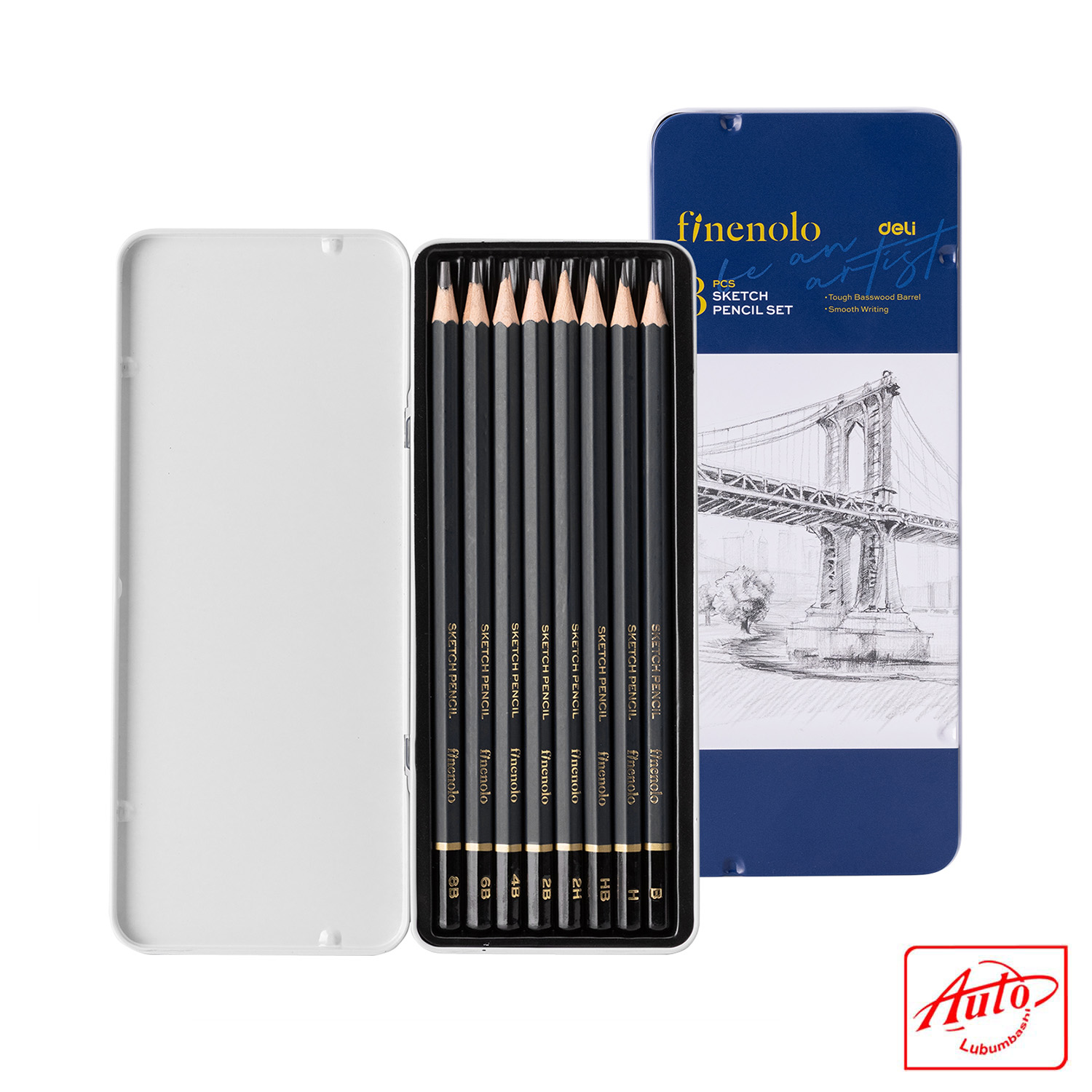 Deli EC26 FINENOLO Sketch Pencil Set – 8 Graphite Grades, Classic Metal Tin, Professional Drawing Kit – Image 2
