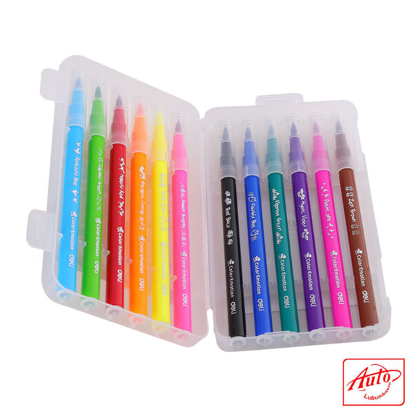 Deli Felt Tip Pen Set – 12 Colours, Washable Ink, Fibre Brush Tip – Image 3