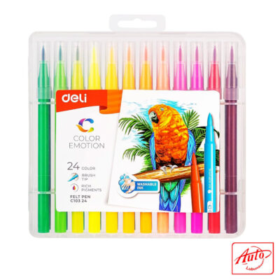 Deli Felt Tip Pen Set – 24 Colours, Washable Ink, Fine & Broad Tips