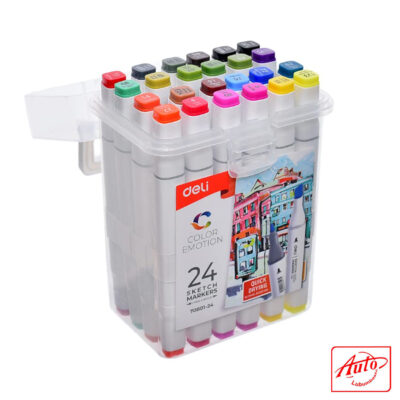 Deli Twin Sketch Markers – 24 Colours Box Set, Dual-Tip Design for Versatile Art