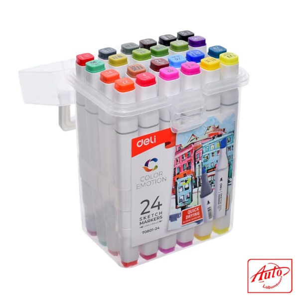 Deli Twin Sketch Markers – 24 Colours Box Set, Dual-Tip Design for Versatile Art – Image 2