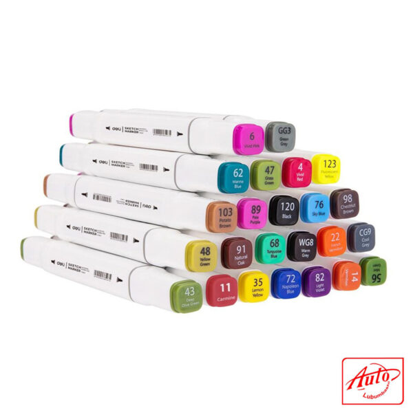 Deli Twin Sketch Markers – 24 Colours Box Set, Dual-Tip Design for Versatile Art – Image 3