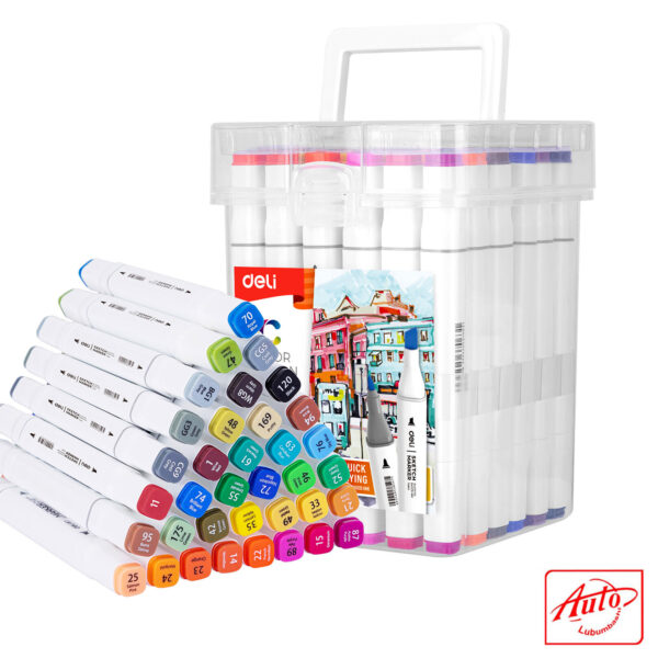 Deli E70801-36 Sketch Marker Set – 36 Colors, Dual Tip (Brush & Chisel), Alcohol-Based Ink, Quick Dry - Image 3