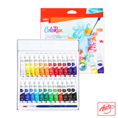 Deli Solid Watercolor Paint Set – 24 Colors, 5 ml Tubes, Built-in Palette