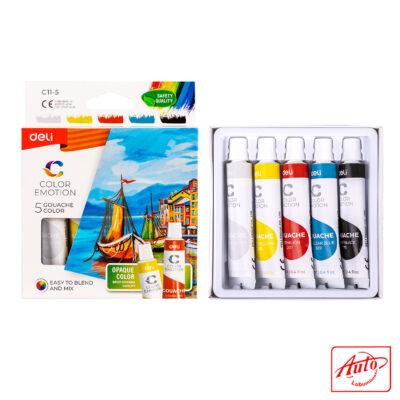 Deli Gouache Paint Set – 5 Colors, 12 ml Tubes, Non-Toxic & Professional Quality
