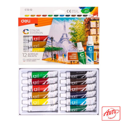 Deli Gouache Paint Set – 12 Colors, 12 ml Tubes, Opaque & Blendable