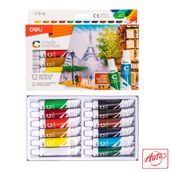 Deli Gouache Paint Set – 12 Colors, 12 ml Tubes, Opaque & Blendable - Image 2