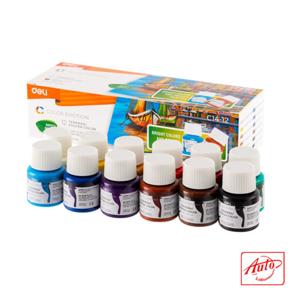 Deli EC14-12 Gouache Paint Set – 12 Colors, 25 ml, Water-Based & Fast Drying – Image 2