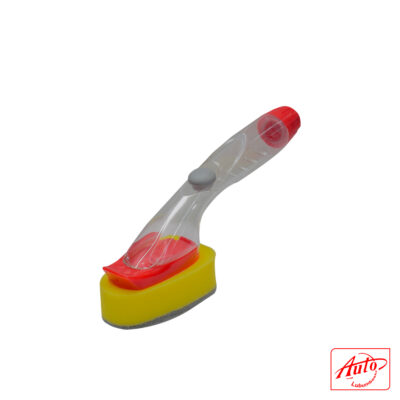 LIAO Dish Cleaning Sponge with Handle and Built-in Soap Tank – 22 cm, Red/Multicolor