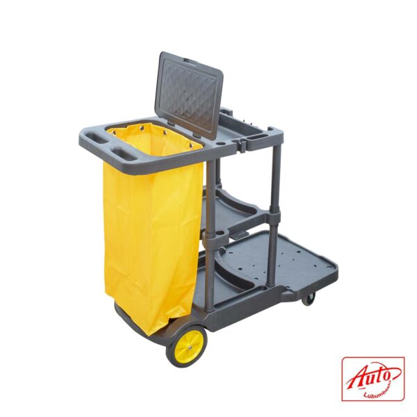 bimiti Professional Cleaning Trolley – 3-Tier with Extra Large Bag, 4 Wheels, Black - Image 3