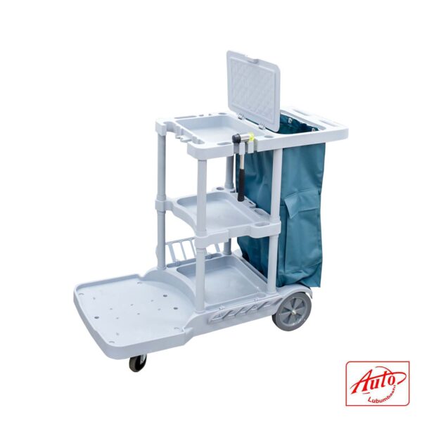 Multifunction Plastic Housekeeping Cleaning Trolley – 113.5×51×98cm, Solid Wheels, >200kg Load Capacity – Image 2