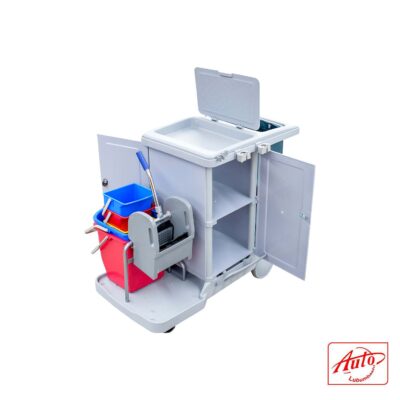 From-7100 Lockable Cleaning Trolley – 3 Shelves, 120L Waste Bag, Ultra-Quiet Wheels, Customizable System