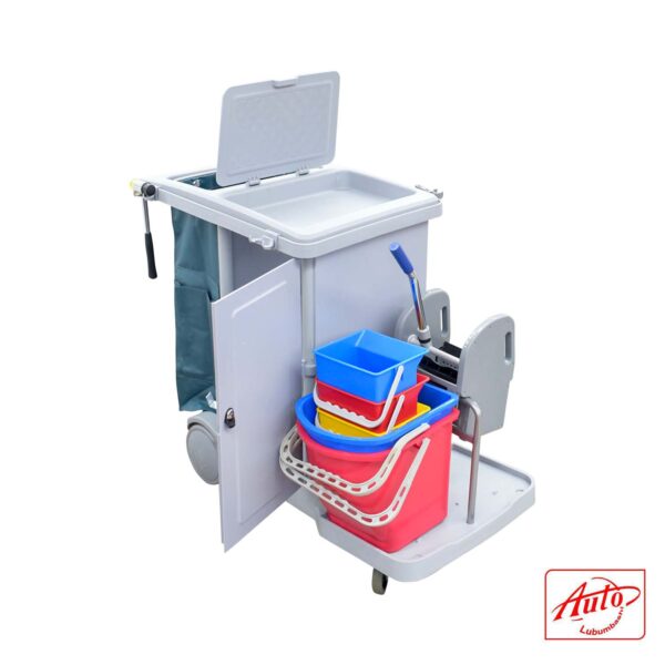 From-7100 Lockable Cleaning Trolley – 3 Shelves, 120L Waste Bag, Ultra-Quiet Wheels, Customizable System – Image 4