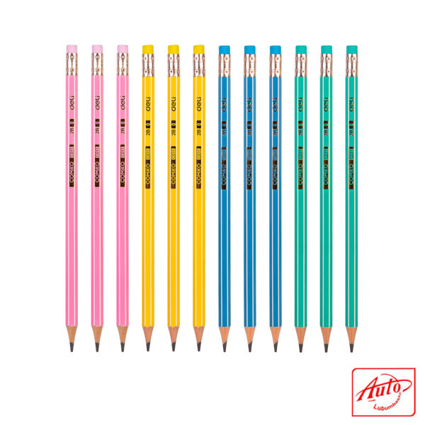 Deli EC011-2B Graphite Pencils – 2B, Assorted Colors, Smooth Writing, Pack of 12 - Image 3