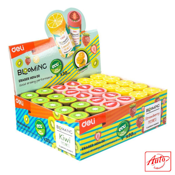 Deli Cute Fruit Erasers – Assorted Colors, Round Shape, PVC Material, Fun School Supplies - Image 3