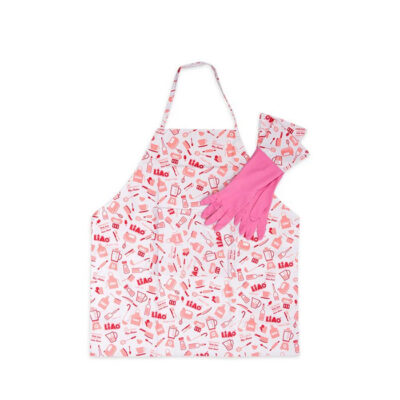 LiAo Latex Apron & Gloves Set – Printed Design, Apron 71.5×65 cm, Gloves 38×10.5 cm