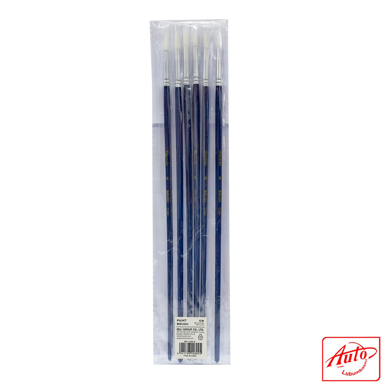 Deli Round Paint Brush Set – Hard Nylon Bristles, Size No.6, 6 pcs in OPP Bag - Image 3
