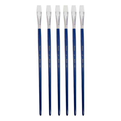 Deli Art Brush Set – Flat Straight White Brushes, Hard Nylon Bristles, Size No.4, 6 pcs in OPP Bag