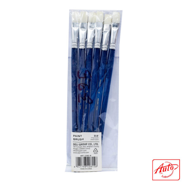 Deli Art Brush Set – Flat Straight White Brushes, Hard Nylon Bristles, Size No.8, 6 pcs in OPP Bag – Image 3