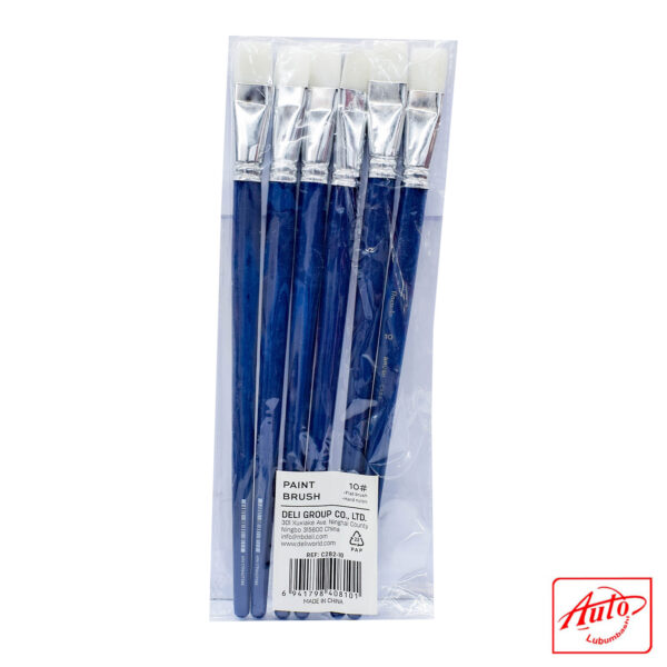 Deli Art Brush Set – Flat Straight White Brushes, Hard Nylon Bristles, Size No.10, 6 pcs in OPP Bag – Image 3