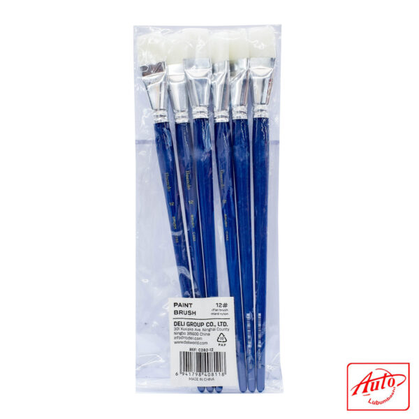 Deli Art Brush Set – Flat Straight White Brushes, Hard Nylon Bristles, Size No.12, 6 pcs in OPP Bag - Image 3